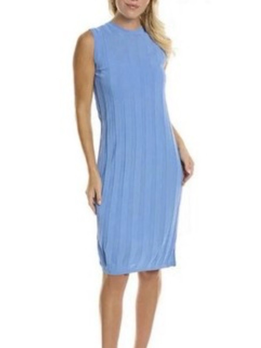 Maxmara Ginetta Light Blue Ribbed Knit Midi Dress Size M Made In Italy